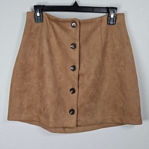 Boho Camel Suede Button Front A Line Mini Skirt Women's Size S Festival Western